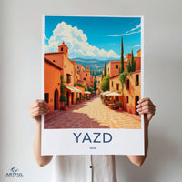 Yazd Street Iran Poster, Colorful Cityscape Wall Art, Vibrant Middle Eastern Print, Travel Destination Decor, Persian Architecture Artwork