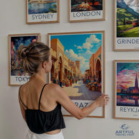 Travel destination wall art prints, city posters set, vintage landscape decoration, home or office decor, gallery wall print