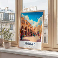 Wall art Shiraz cityscape print, Shiraz travel poster, Iran street market artwork, City scene decor, Colorful urban art