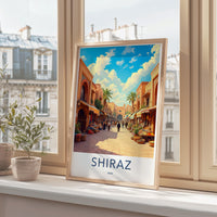 Shiraz Travel Poster, Iran Cityscape Art Print, Vibrant Wall Decor, Persian Market Street Scene, Vintage Style Travel Art