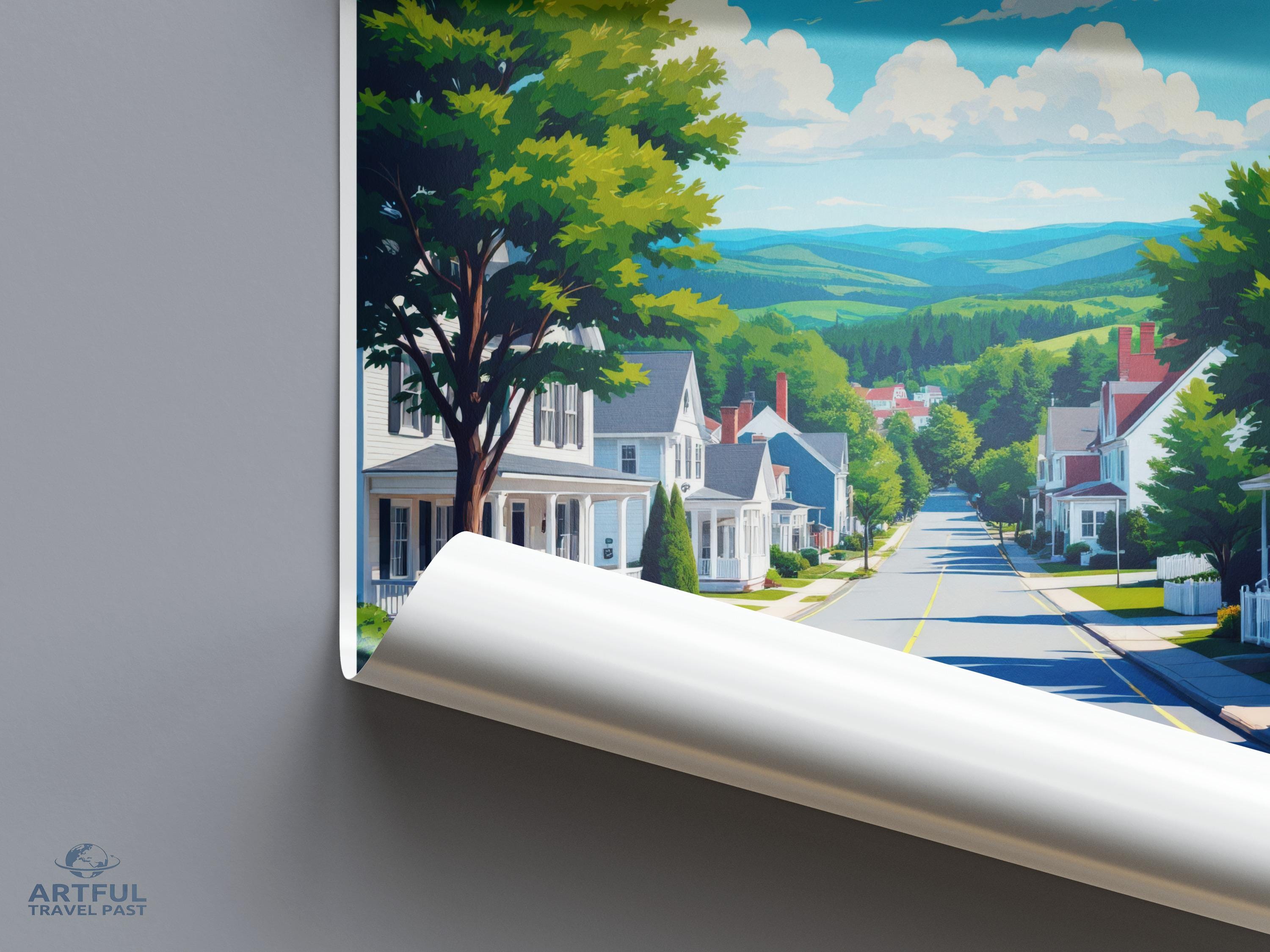 Vibrant Small Town Street Art Print, Scenic Old Village Wall Art, Colorful Townscape Poster, Countryside Landscape Decor