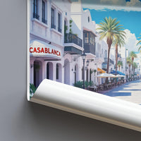 Casablanca Street Art Print, Architectural Wall Decor, Palm Tree Boulevard, Travel Poster, Urban Art Print, White Buildings
