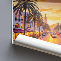 Sunset Cityscape Poster Wall Decor, Romantic Palm Trees Art, Evening Street Scene Print, Modern Urban Landscape Artwork