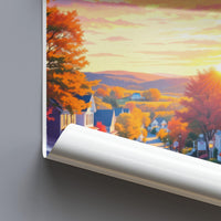 Scenic Autumn Sunrise Poster, Fall Foliage Wall Art, Cozy Village Landscape, Seasonal Home Decor, Serene Nature Print, Bright Sunrise