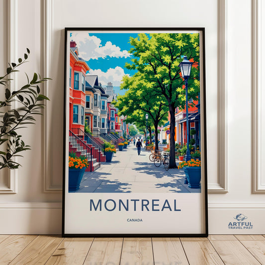 Montreal City Retro Travel Poster, Canadian Urban Wall Art, Montreal Print, Cityscape Poster, Downtown Montreal Artwork