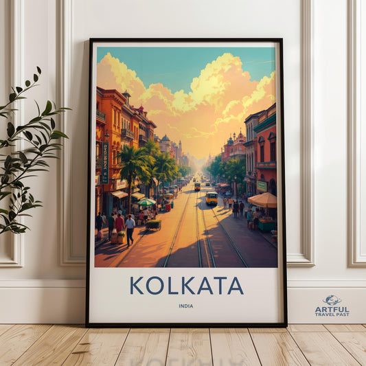 Kolkata Wall Art, Vintage Kolkata Poster, Cityscape Print, Travel Poster, India City Wall Decor, Kolkata Tram Art, Urban Landscape