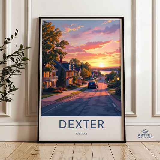 Dexter Michigan Travel Poster Print, Vintage Style Wall Art, Retro Home Decor, Dexter Cityscape Illustration, Perfect Gift for Travelers