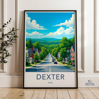 Dexter Maine Travel Poster, Vintage Style Wall Art, Retro Travel Print, Classic Maine Decor, Dexter Town Illustration, Scenic Wall Art