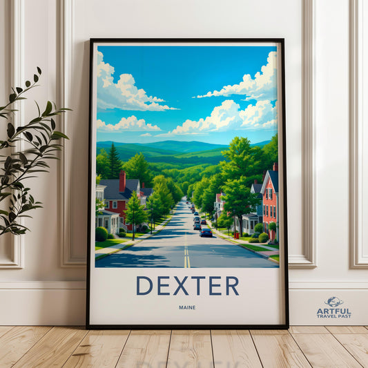 Dexter Maine Travel Poster, Vintage Style Wall Art, Retro Travel Print, Classic Maine Decor, Dexter Town Illustration, Scenic Wall Art