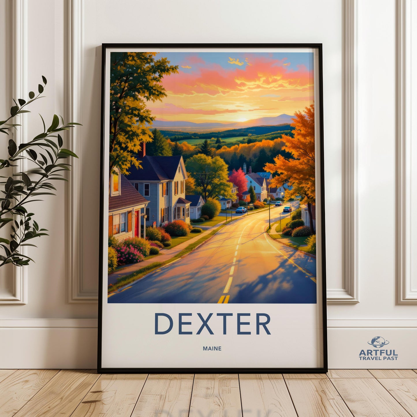 Dexter Maine Wall Art, Vintage Travel Poster, Retro Home Decor, Nostalgic Artwork for Living Room, Vibrant Color Print
