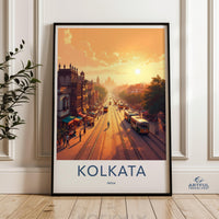 Kolkata Wall Art Print, India Streetcar Poster, Vintage Cityscape Art, Bengal Wall Decor, Indian Travel Poster, Urban Tram Artwork
