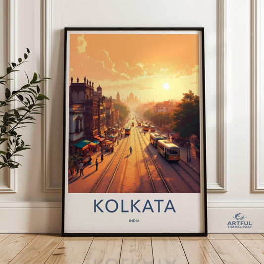 Kolkata Wall Art Print, India Streetcar Poster, Vintage Cityscape Art, Bengal Wall Decor, Indian Travel Poster, Urban Tram Artwork