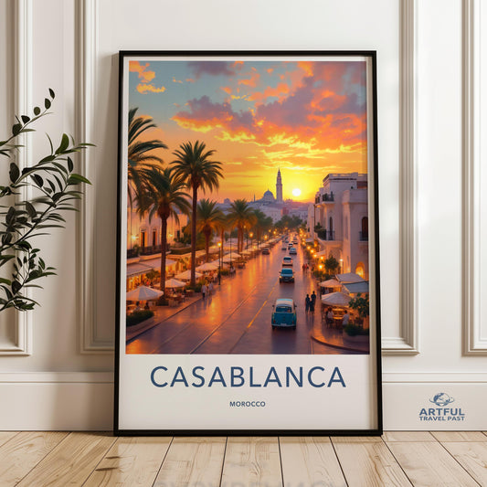 Casablanca Morocco Wall Art, Vintage Travel Poster, Retro Cityscape Print, Art Deco Home Decor, Living Room Artwork, Travel Poster