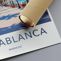 Casablanca Morocco Travel Poster, Retro Wall Art Print, Coastal Cityscape Decor, Vintage Travel Poster Gift