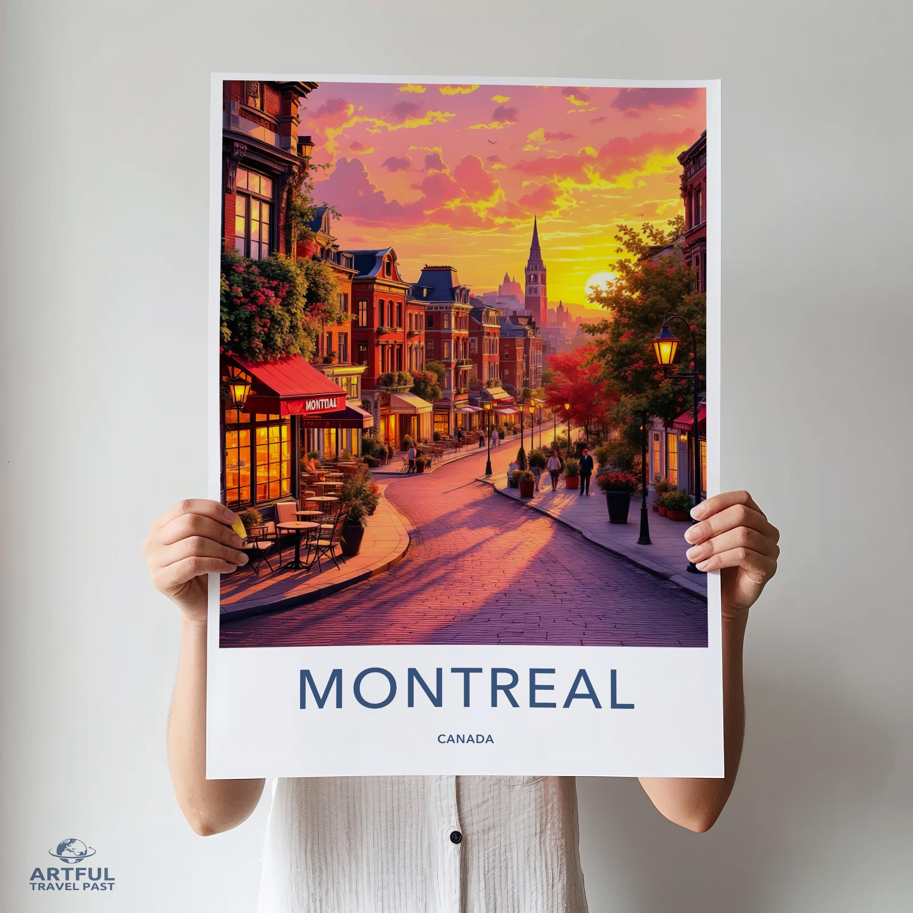 Montreal Canada Art Print, Colorful Wall Decor, Vintage Cityscape Poster, Sunset Street View, Travel Photography, Gift Idea