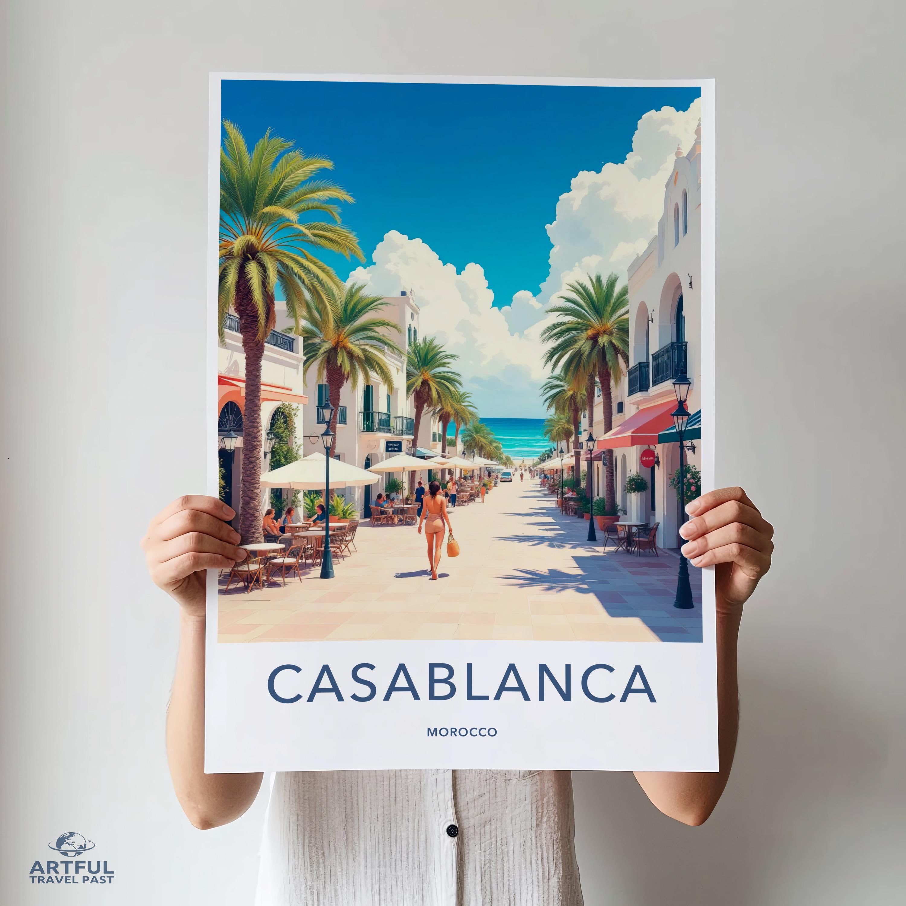 Casablanca Morocco Travel Poster, Coastal City Art Print, Mediterranean Wall Art, Vintage Travel Poster, Beach Decor, Summer Vibes