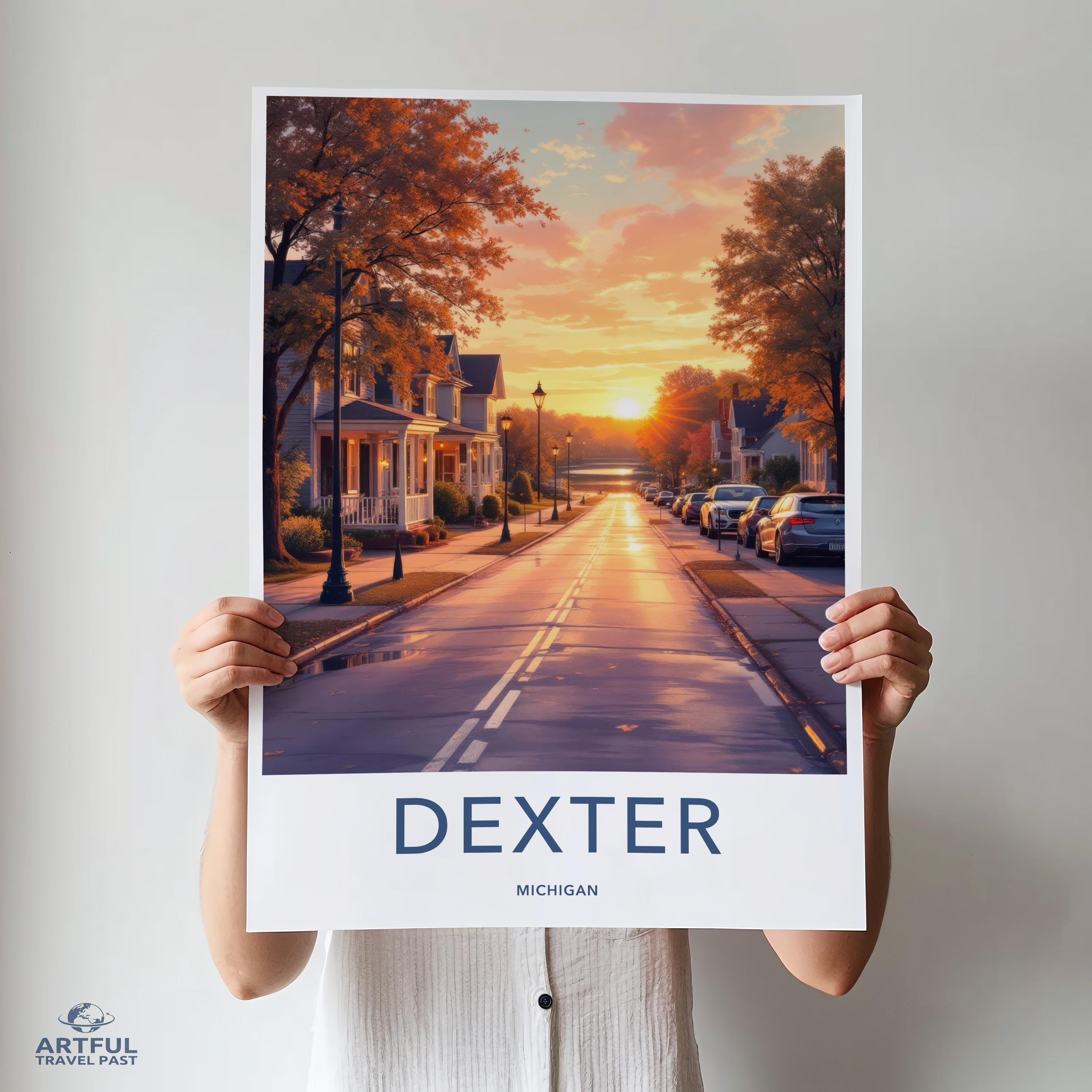 Dexter Michigan Sunset Street Art, Downtown Dexter Wall Decor, Dexter Cityscape Poster, Dexter Scenic Photography Print