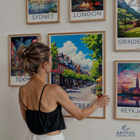 Montreal cityscape wall art, travel poster print, colorful city view decor, modern home decor, vibrant city landscape painting