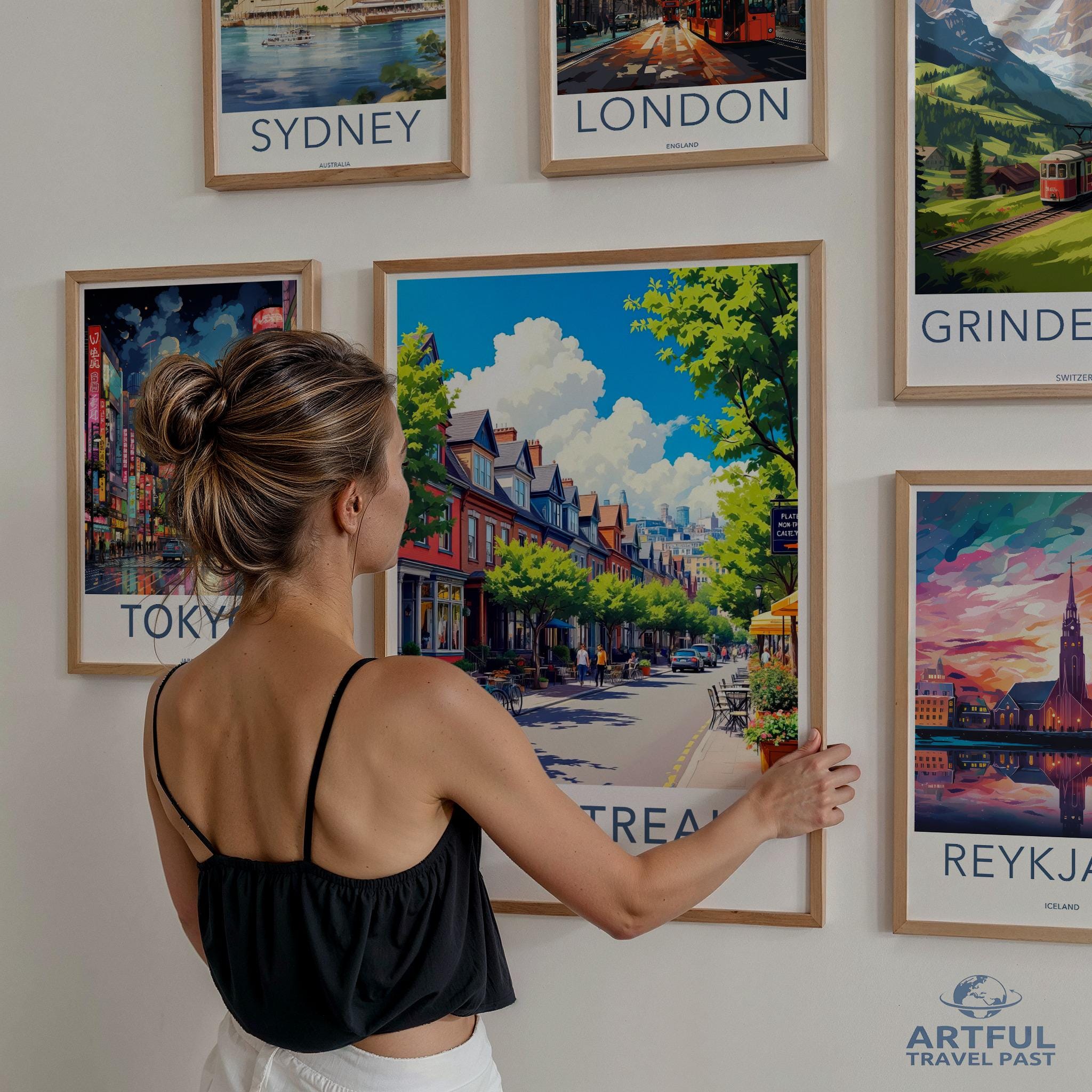 Montreal cityscape wall art, travel poster print, colorful city view decor, modern home decor, vibrant city landscape painting