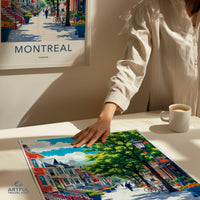 Montreal Art Print, Colorful Cityscape Wall Art, Vibrant Urban Scene Poster, City Street Decor, Canada Travel Illustration