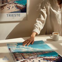Trieste Italy travel poster, Vintage Italian wall art, European cityscape print, Old town decor, Mediterranean coastal artwork