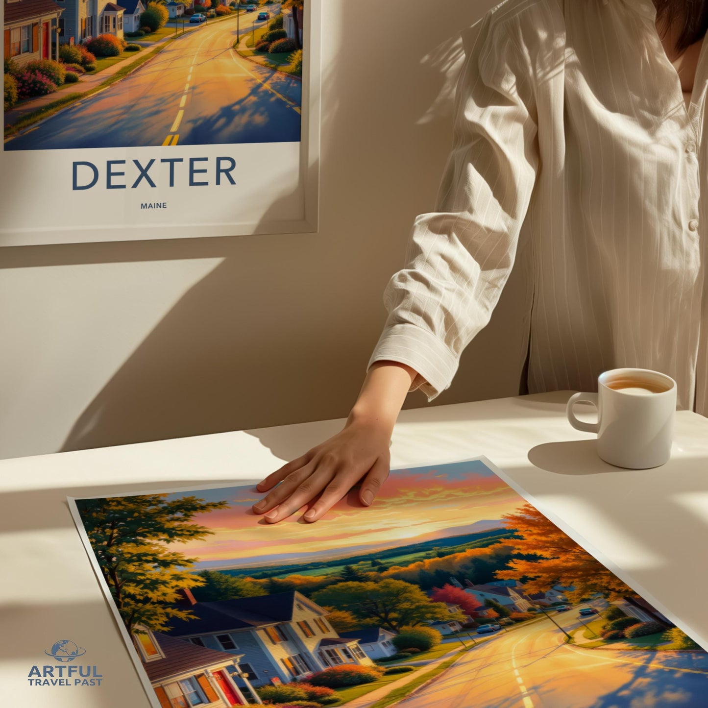 Dexter Maine Travel Poster Art, Scenic Town Wall Decor, Colorful Street Print, New England Landscape Illustration, Coastal Village