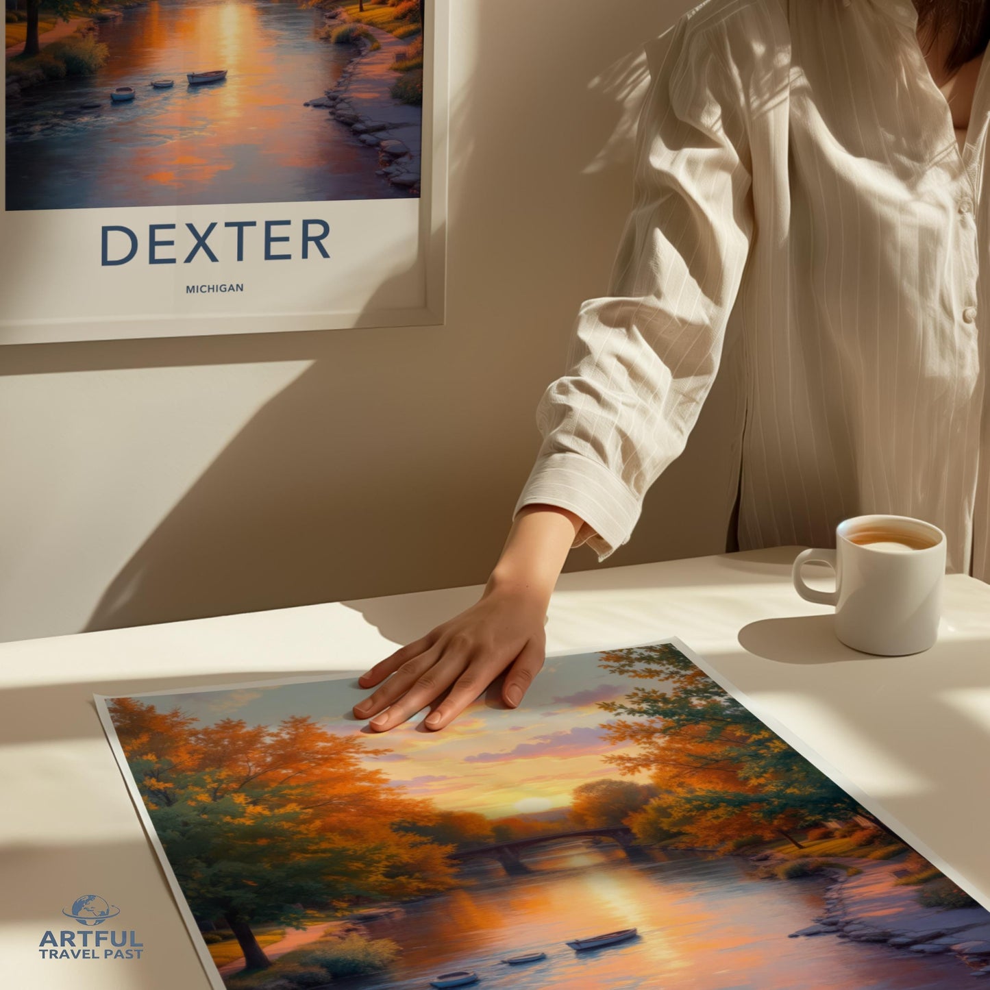 Dexter Michigan Poster, Travel Art Print, Scenic Lake Wall Art, Dexter River Sunset, Landscaped Art, Home Decor, Nature Artwork