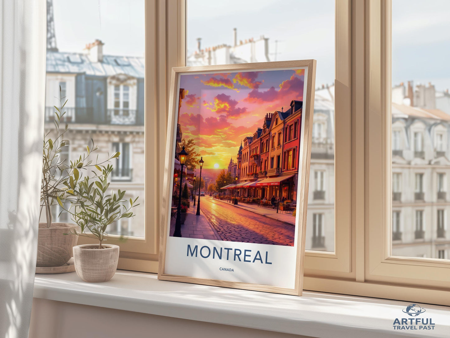 Montreal city street art print, sunset cityscape wall decor, travel photography poster, urban landscape artwork, home decoration