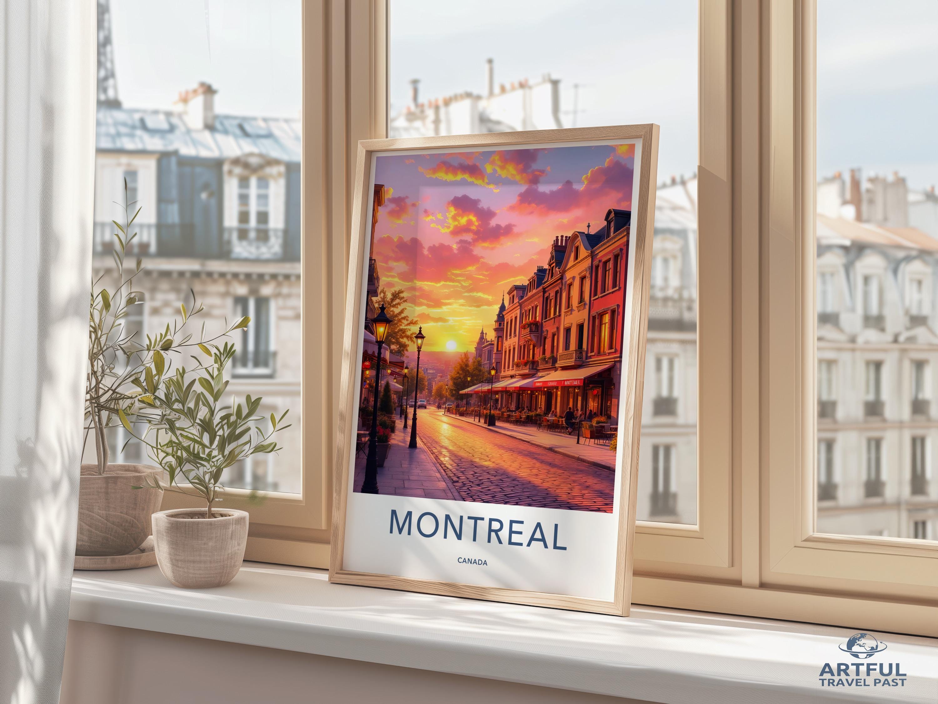 Montreal city street art print, sunset cityscape wall decor, travel photography poster, urban landscape artwork, home decoration