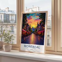 Montreal travel poster, wall art decor, sunset cityscape print, home and office decoration, vibrant colorful artwork, gift idea