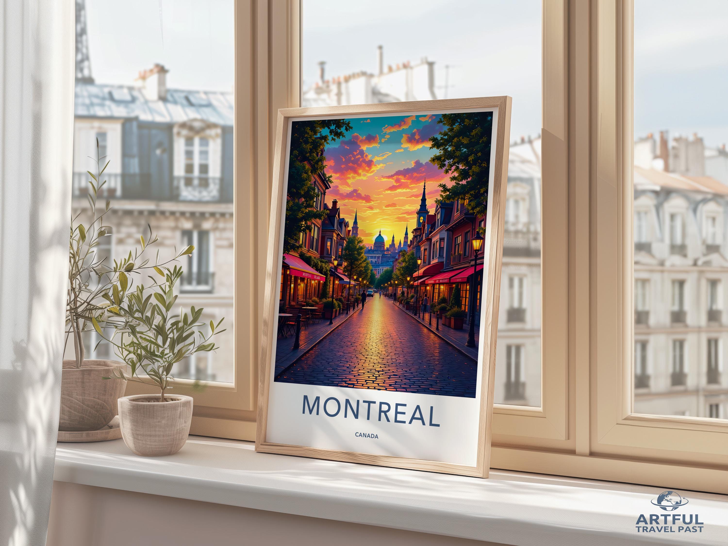 Montreal travel poster, wall art decor, sunset cityscape print, home and office decoration, vibrant colorful artwork, gift idea