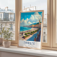 Trieste travel poster, Italy vintage art print, coastal city wall decor, retro travel illustration, Europe destination artwork