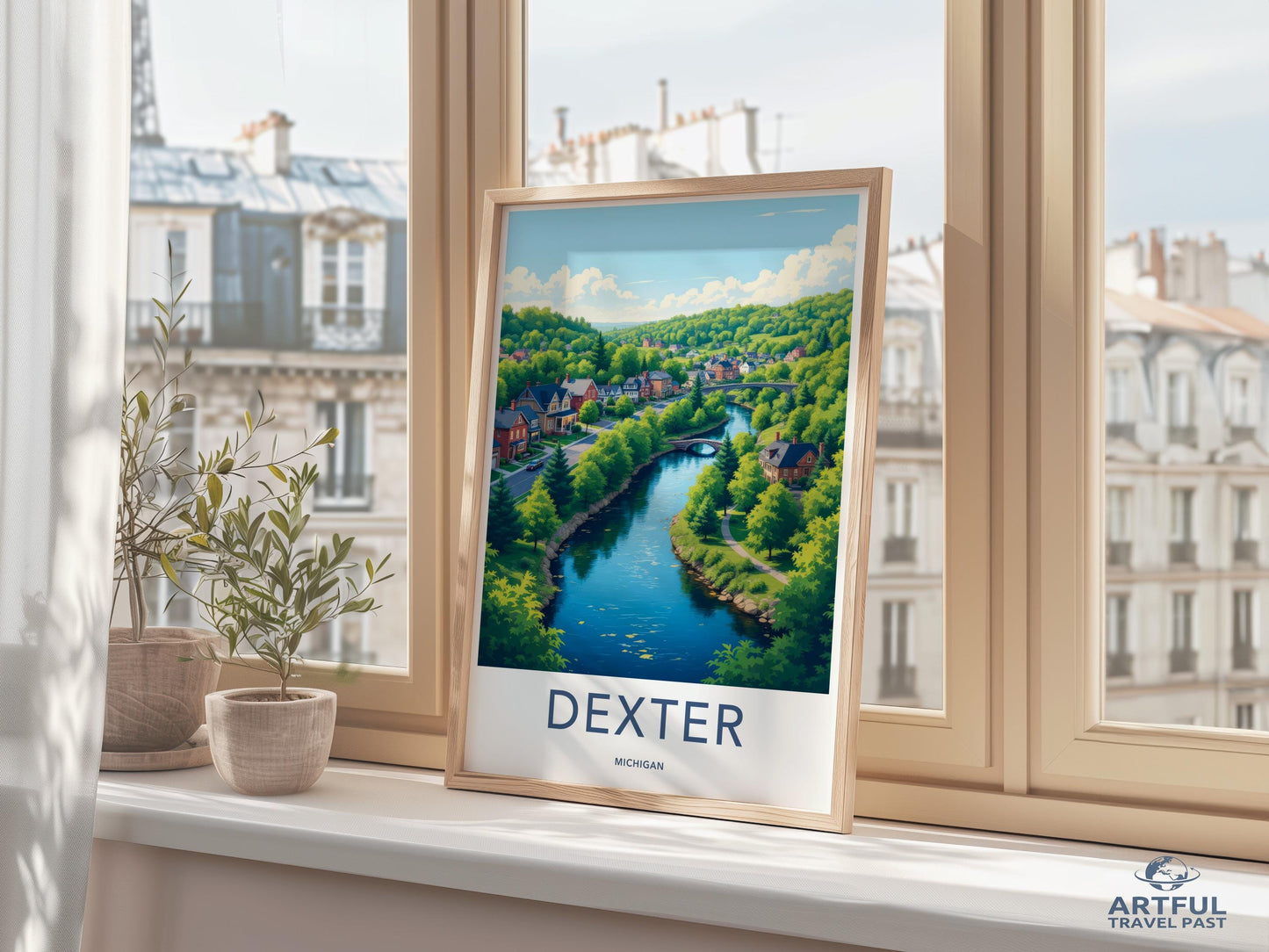 Dexter Michigan Travel Poster, Scenic Wall Art, Cityscape Print, Home Decor, Office Decoration, Urban Artwork, Vibrant Colors