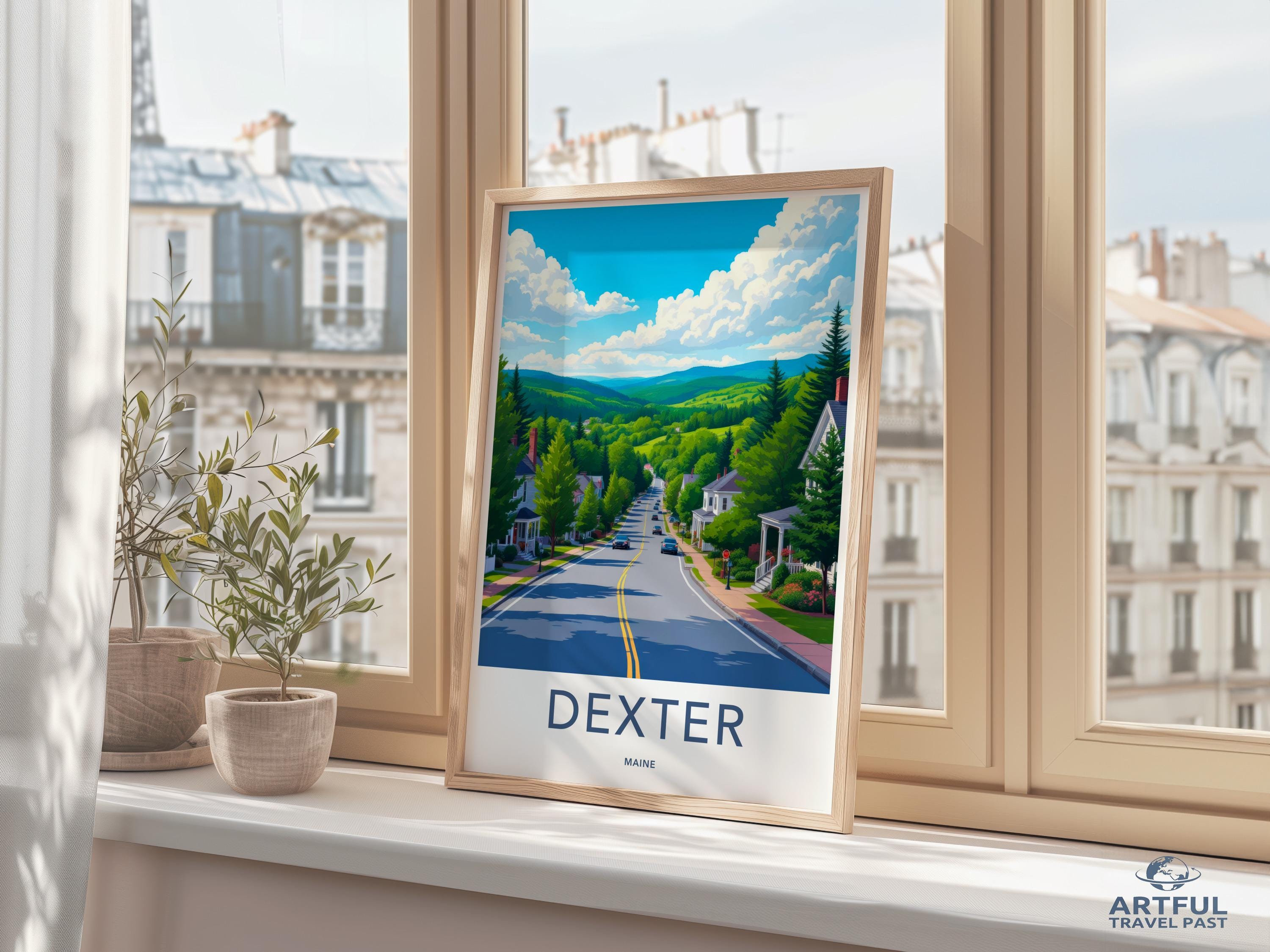 Dexter Maine Travel Poster, Vintage Style Cityscape Print, Wall Art Decor, Colorful Landscape Illustration, Home Decoration