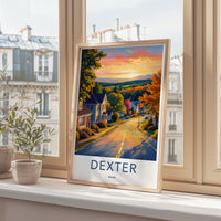 Dexter Maine Travel Poster Print, Vintage Style Wall Art, Sunset Scenic Landscape, USA Travel Decor, Gift for Travelers