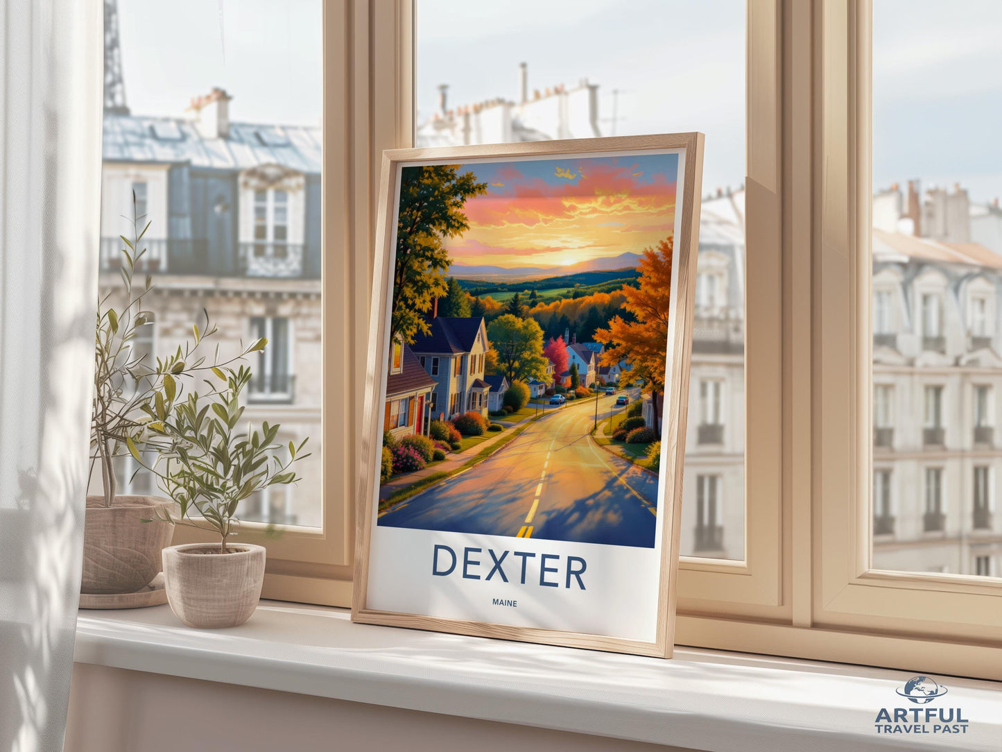 Dexter Maine Travel Poster Print, Vintage Style Wall Art, Sunset Scenic Landscape, USA Travel Decor, Gift for Travelers