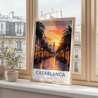 Casablanca Travel Poster, Moroccan Sunset Wall Art, Cityscape Print, Vibrant Home Decor, Wanderlust Gift, Inspirational Wall Art