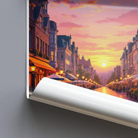 Sunset Cityscape Wall Art Poster, Romantic Street Scene Print, Colorful Urban Landscape Decor, Vibrant Evening Artwork