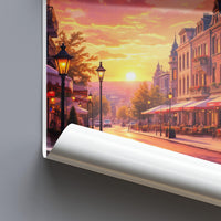 European Street Sunset Wall Art, City Evening Decor, Urban Landscape Print, Romantic Street Scene, Sunset Cityscape, Artful Travel Past