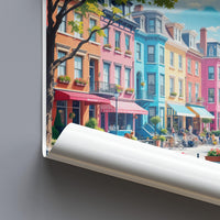 Colorful Cityscape Wall Art, Vibrant Street Scene Print, Urban Landscape Poster, Bright Townhouse Decor, Artistic Home Decoration