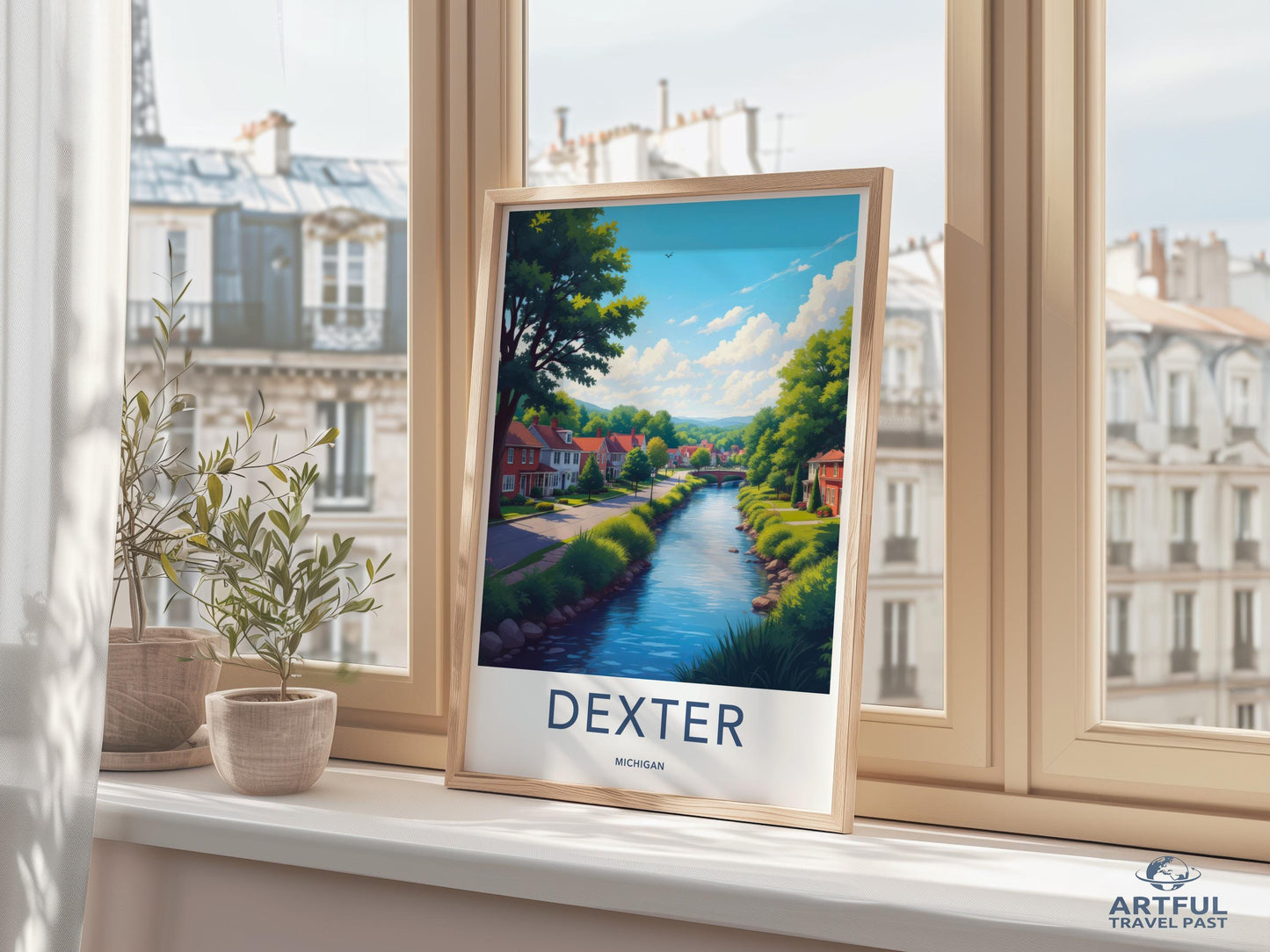 Dexter Michigan Wall Art, Cityscape Travel Poster, Scenic River Print, Home Decor Artwork, Nature Wall Decor, Framed Art Print