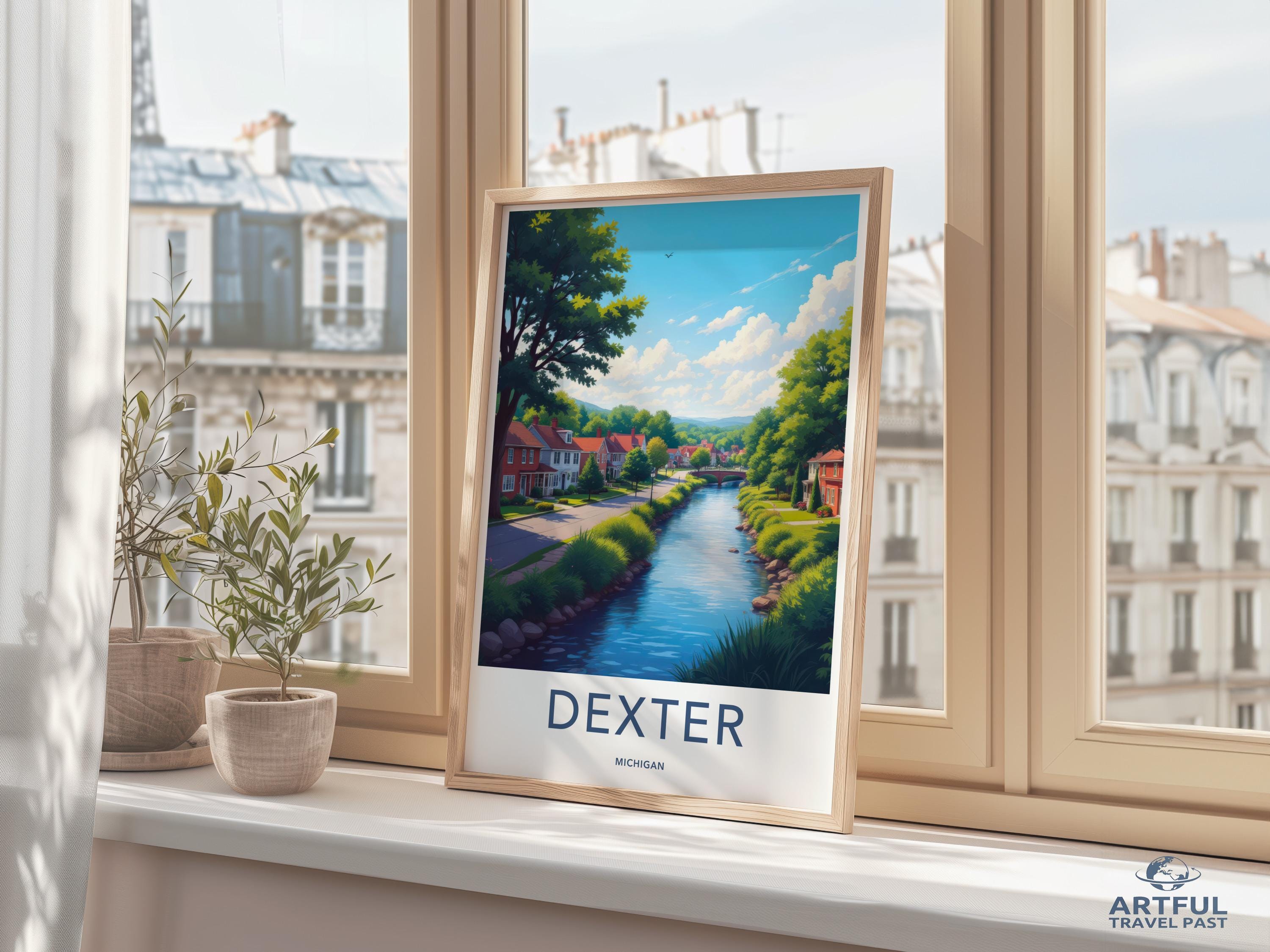 Dexter Michigan Wall Art, Cityscape Travel Poster, Scenic River Print, Home Decor Artwork, Nature Wall Decor, Framed Art Print