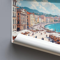 Mediterranean Coastal City Print, Scenic Seaside Artwork, Beachfront Architecture Poster, Ocean View Wall Art, Travel Destination Decor