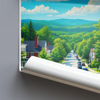 Scenic Mountain Town Poster, Nature Landscape Wall Art, Retro Travel Print, Vibrant Home Decor, Vintage Poster, Serene Wall Art Decor