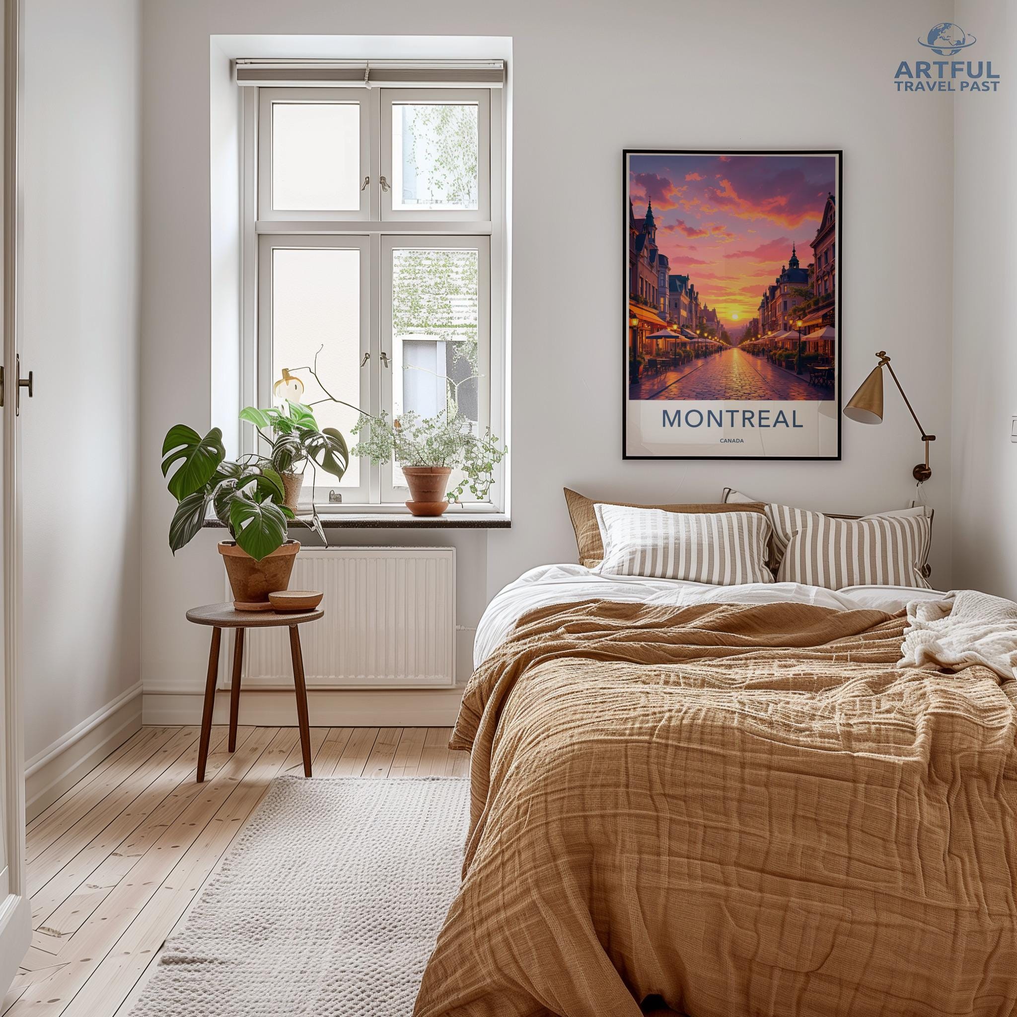 Montreal cityscape wall art, sunset city view poster, urban skyline print, travel destination decor, vibrant city scene