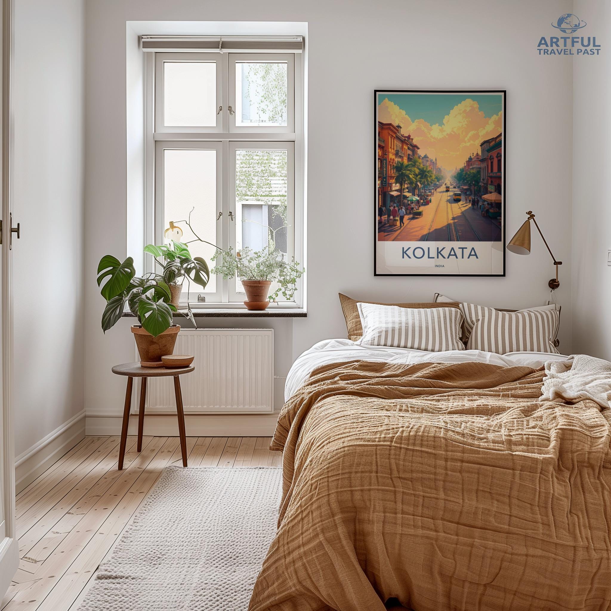 Kolkata Travel Poster, Vintage Art Print, Bedroom Wall Decor, Cityscape Artwork, Scandinavian Style, Minimalist Home Decor, Gift Ideas