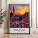 Krakow cityscape print, Poland travel poster Krakow, European city wall art, Krakow skyline decor, Krakow souvenir art