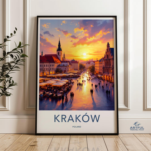 Krakow Poland Cityscape Wall Art Print, Travel Poster, European Destination Artwork, Colorful City Scene, Modern Home Decor
