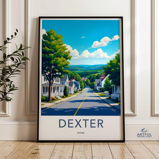 Dexter Maine wall art, travel poster, city street print, home decor, landscape artwork, modern wall decor, vintage style art