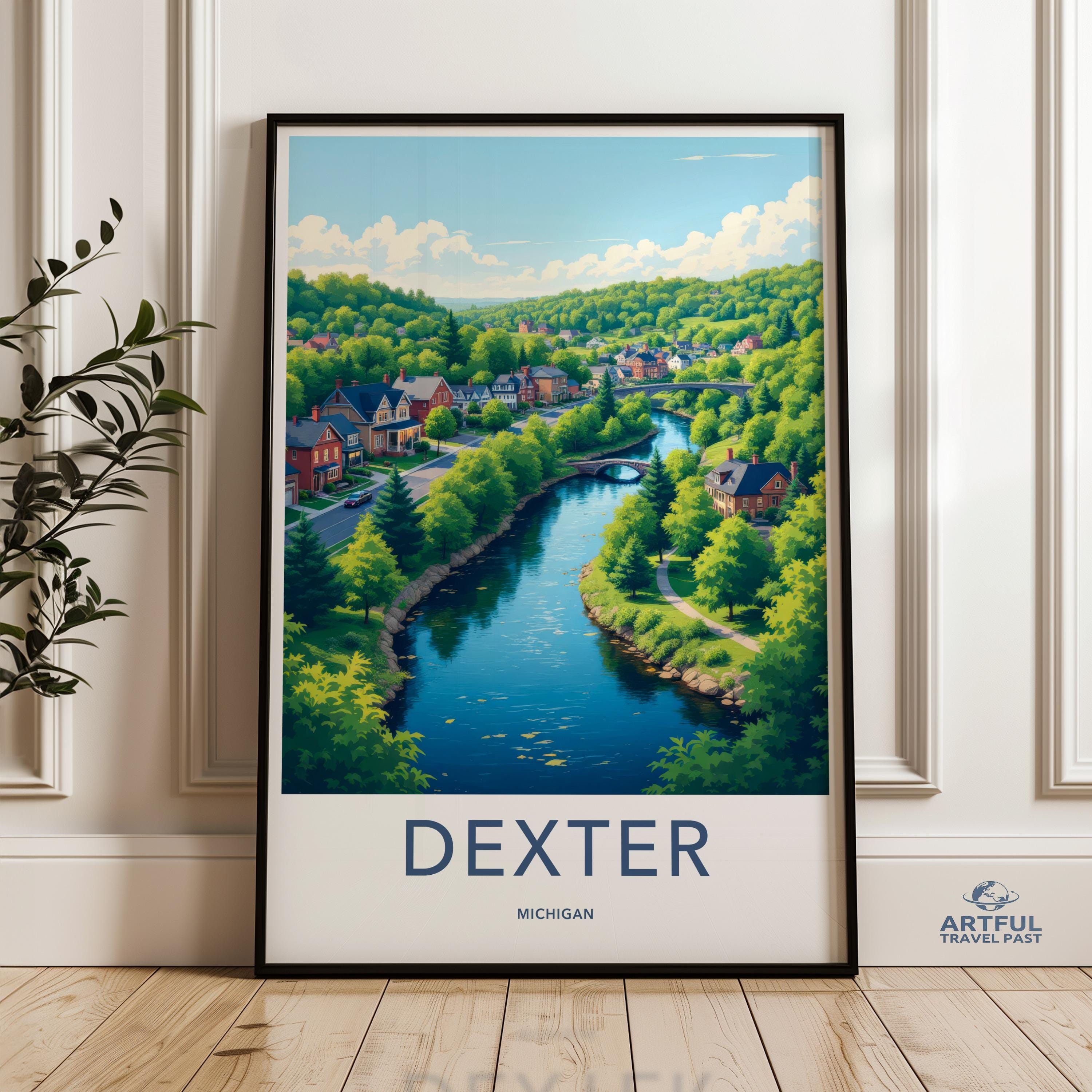 Dexter Michigan Poster, Vintage Travel Print, Scenic Wall Art, Nature Illustration, Dexter Cityscape Artwork, Home Decor